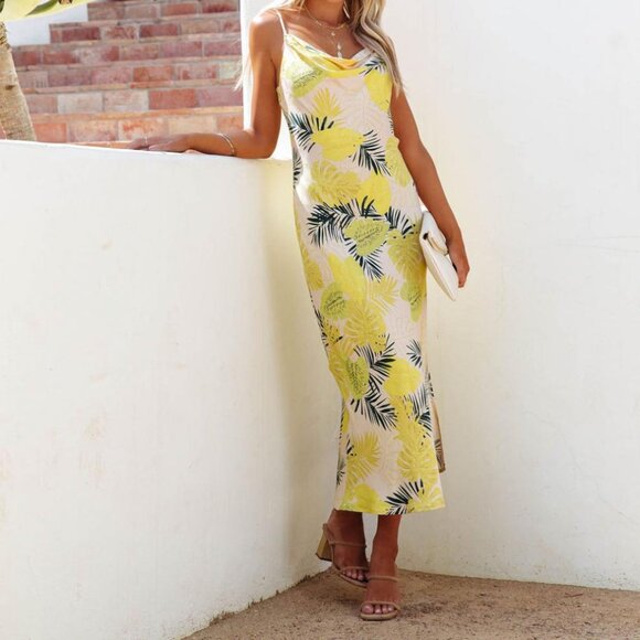 Vici Dresses & Skirts - Vici soft slip dress adjustable botanic prints Monstera with side split size M
